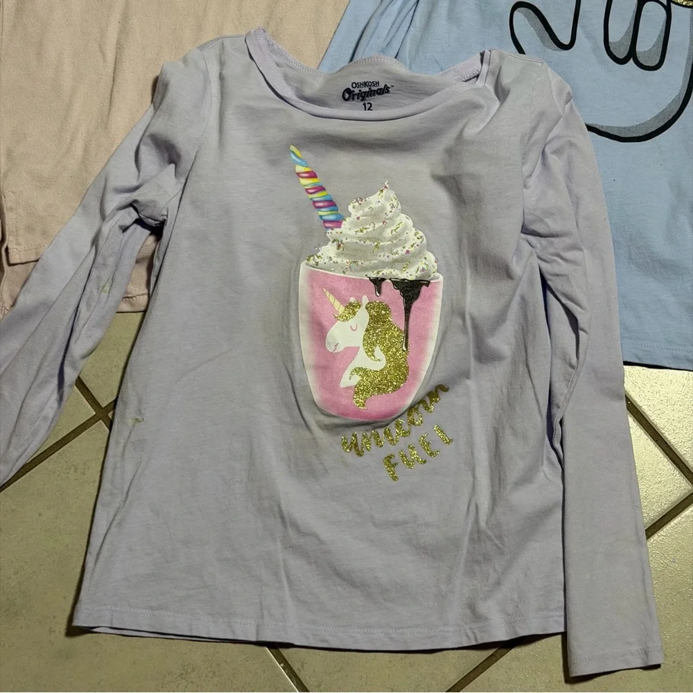 Oshkosh B’gosh Kids Girl Purple/Lilac Unicorn Graphic Long Sleeve Shirts size 12